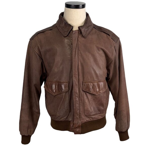 Vintage 80s G-III Leather Bomber Jacket Brown Small - Picture 1 of 13